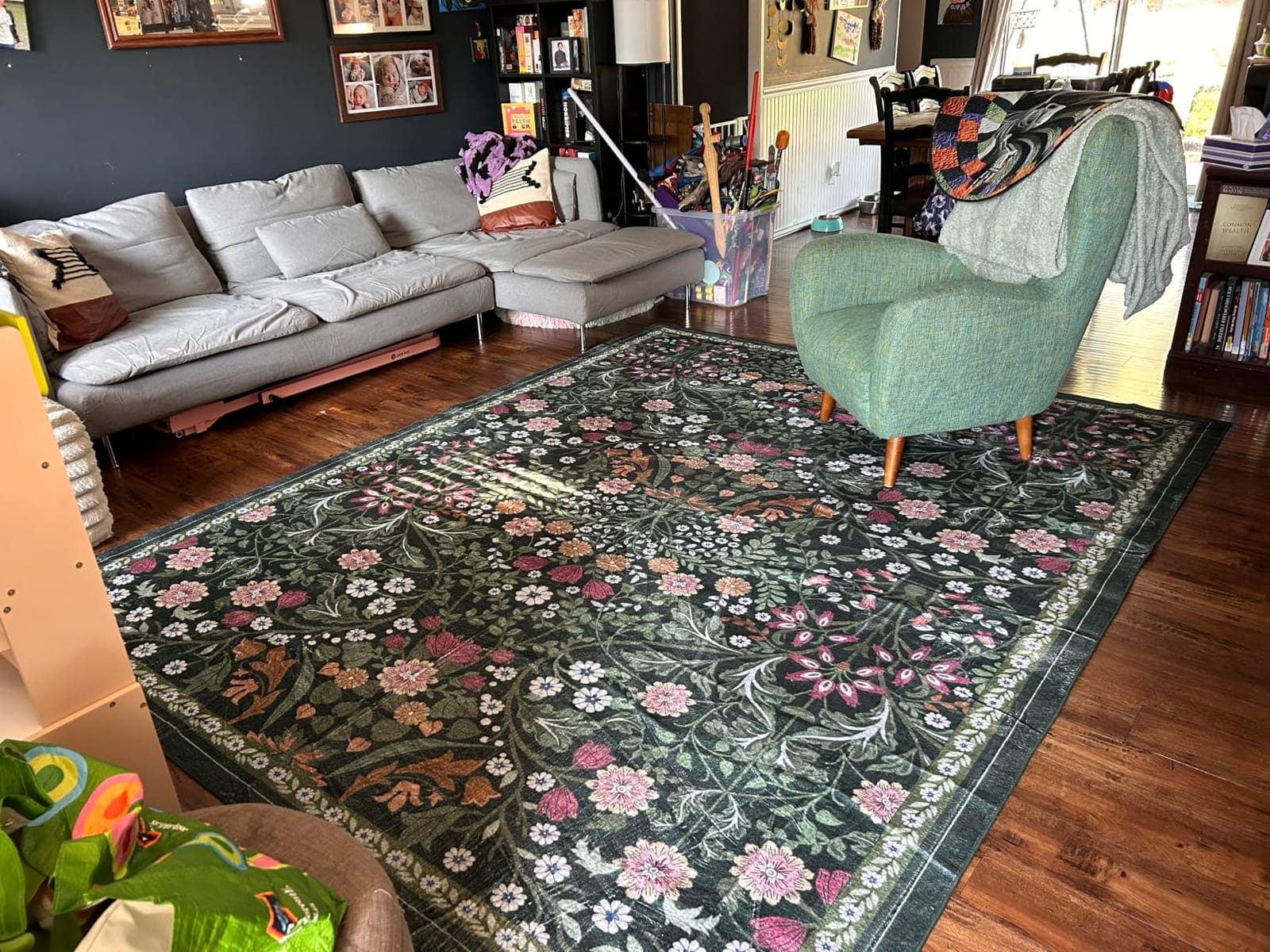 PLHXFR Area Rug 9x12 Living Room: Floral Washable Boho Carpet Dark Green customer photo 2