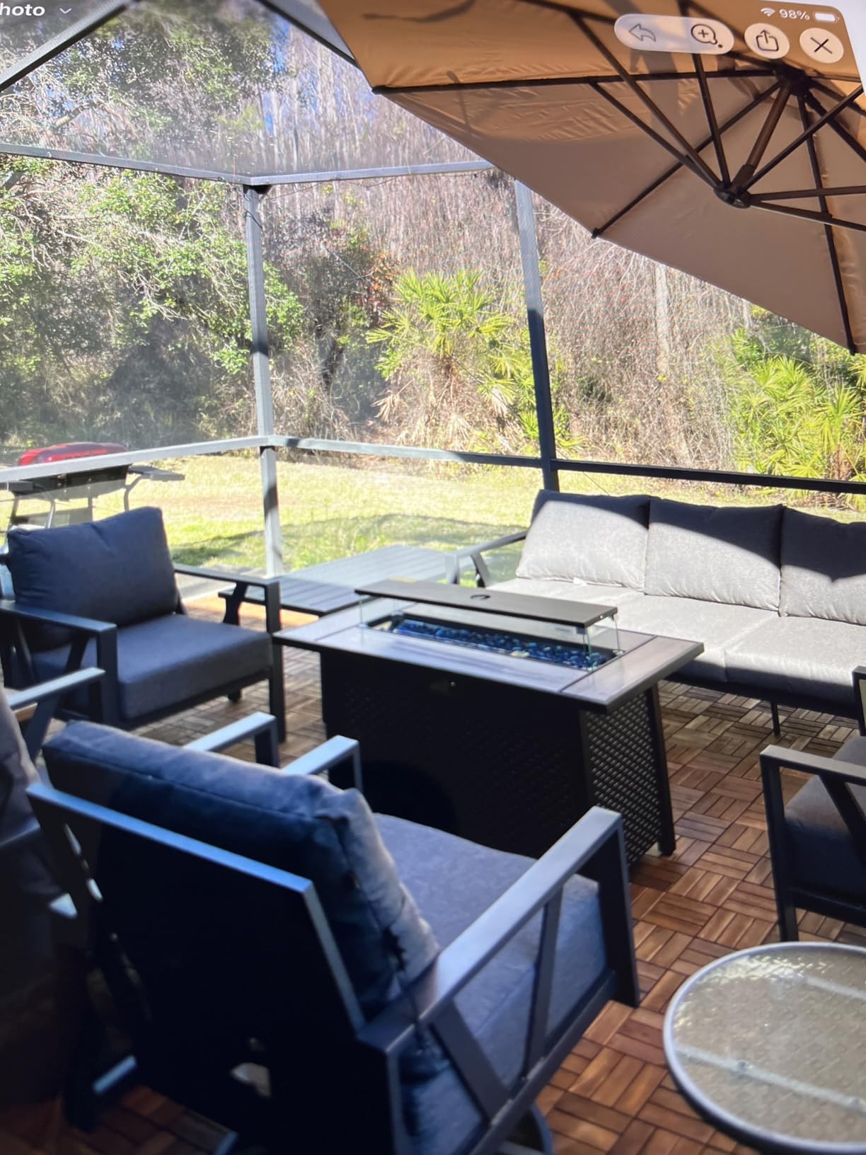 Aoxun 11 FT Cantilever Umbrella, Patio Large Aluminum Offset Umbrella Windproof with 360°Rotation, Heavy Duty Frame for Outdoor, Pool, Deck and Garden | Windproof round outdoor umbrella built with 8 sturdy ribs, perfect for pool, deck and garden outdoor shading customer photo 2