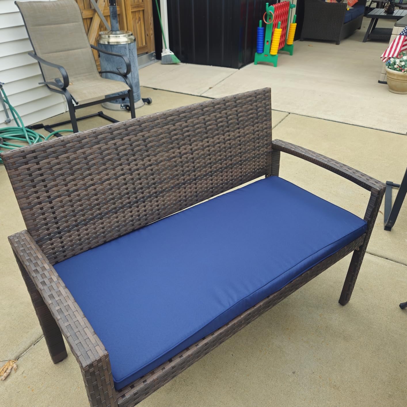 Best Choice Products Outdoor Bench 2-Person Wicker Garden Patio Benches Seating Furniture for Backyard, Porch w/Seat Cushion, 700lb Capacity - White Sand/Taupe customer photo 2