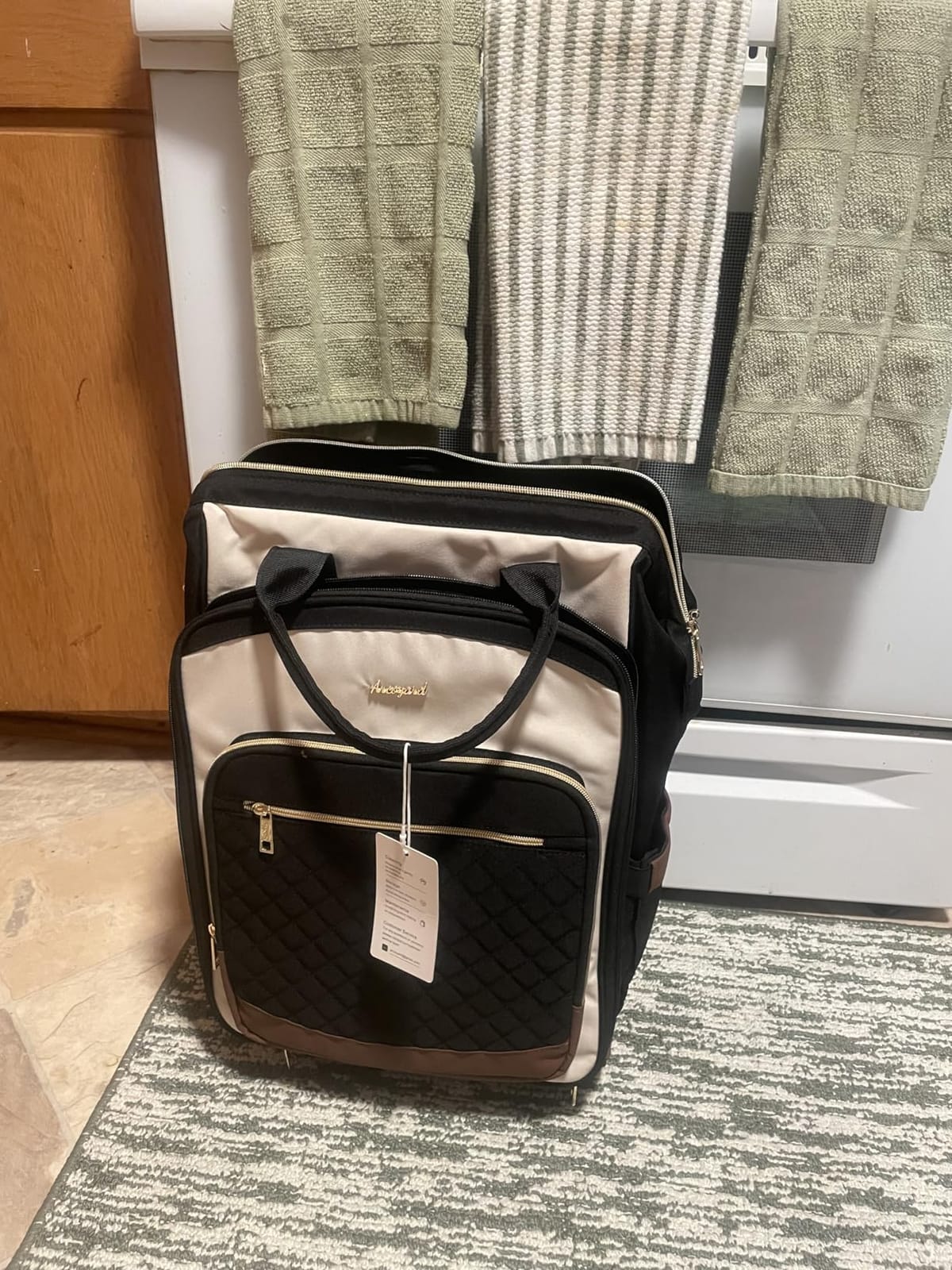 Rolling Backpack for Women, Travel Backpack with Wheels, Dual-Opening Wheeled Laptop Backpack, Stylish Rolling Laptop Bag, Overnight Underseat Carry on Luggage for College Business Work, Beige Brown customer photo 1