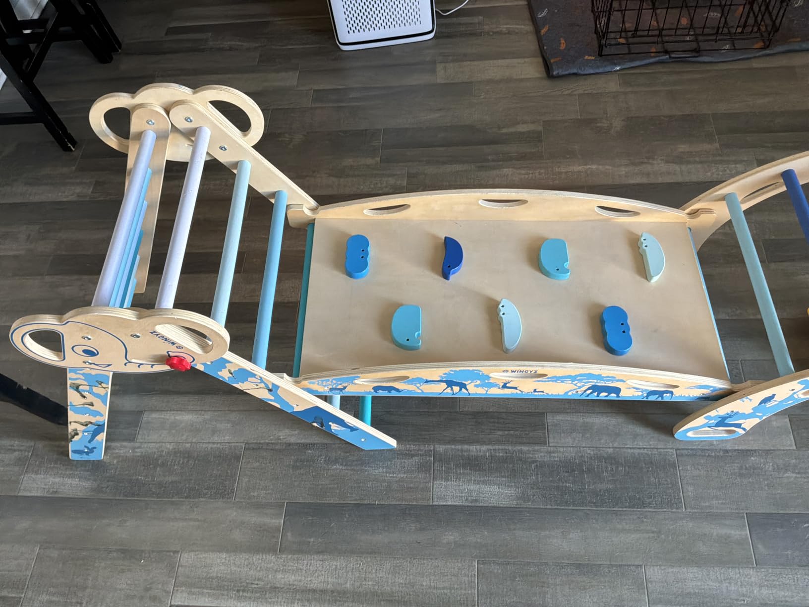 WINGYZ Pikler Triangle Set, Montessori 8-in-1 Climbing Set with Cushion | Wood Jungle Gym for 18M-5Y, Foldable, Reversible Animal Slide, Patent-Protected, 2.35in Gap, ASTM F963, Wood customer photo 2