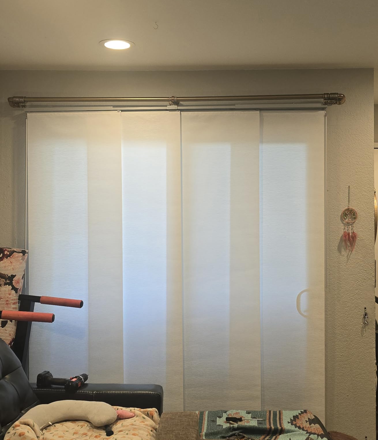 VEVOR Panel Track Blinds, Extendable Track from 45.8 in to 86 in W, Trimmable Panel Curtains Up to 96 in H, Vertical Blackout Panel Blinds for Sliding Doors, Patio Doors, Room Divider, Windows, Brown customer photo 2