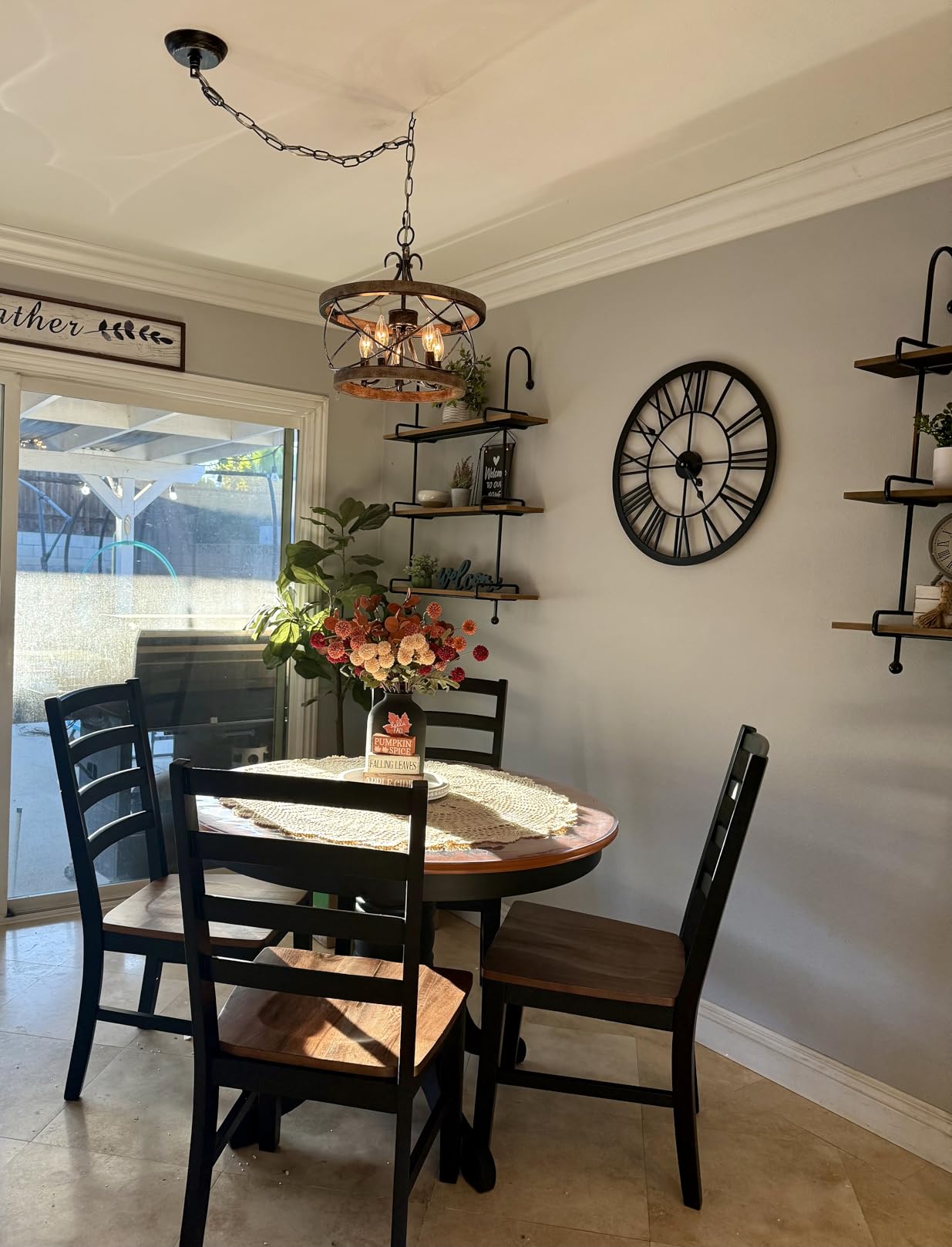 Farmhouse Wood Chandelier Light Fixture, 16 Inch Dining Room Light Fixture customer photo 1