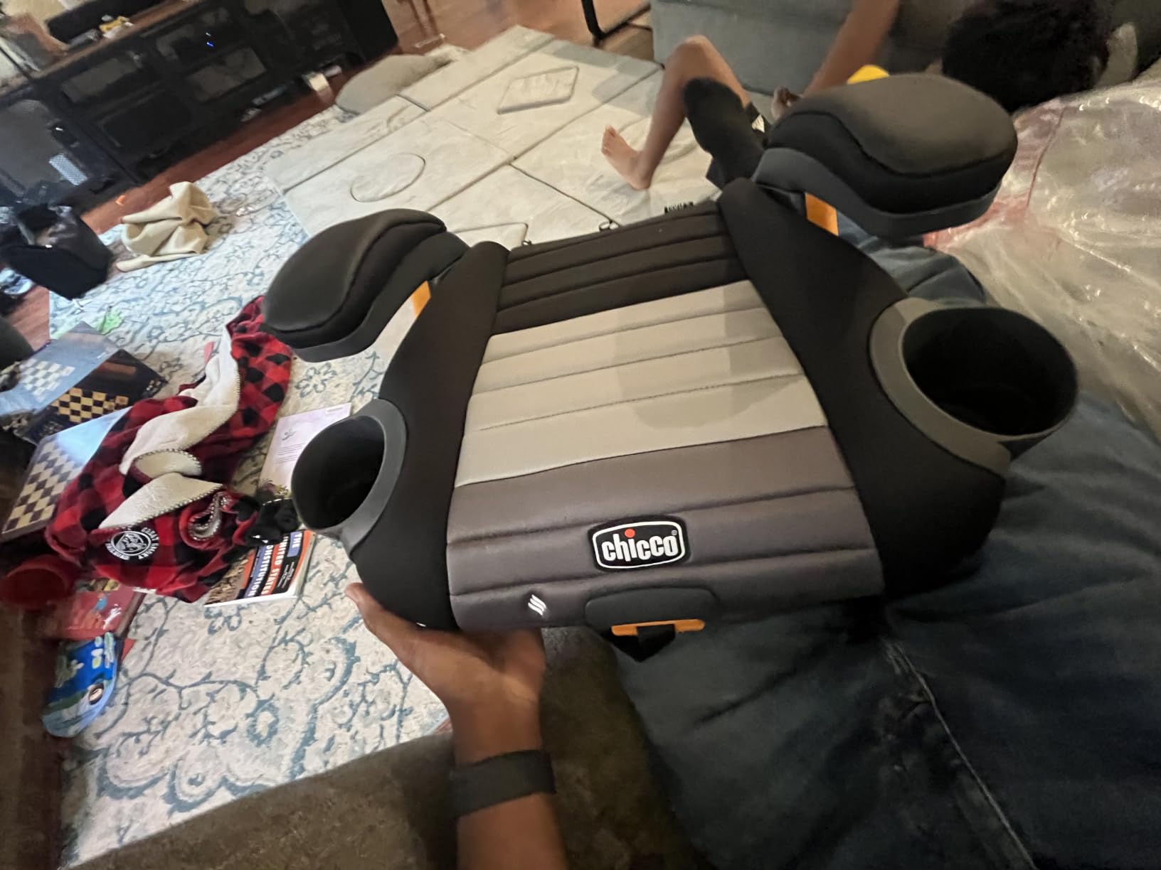 Chicco GoFit ClearTex Plus Backless Booster Car Seat, Latch, 40-110 lbs | Obsidian/Black, ages 4+, ErgoBoost foam padding, flame retardant-free, GREENGUARD Gold, washable pad, portable booster seat customer photo 1