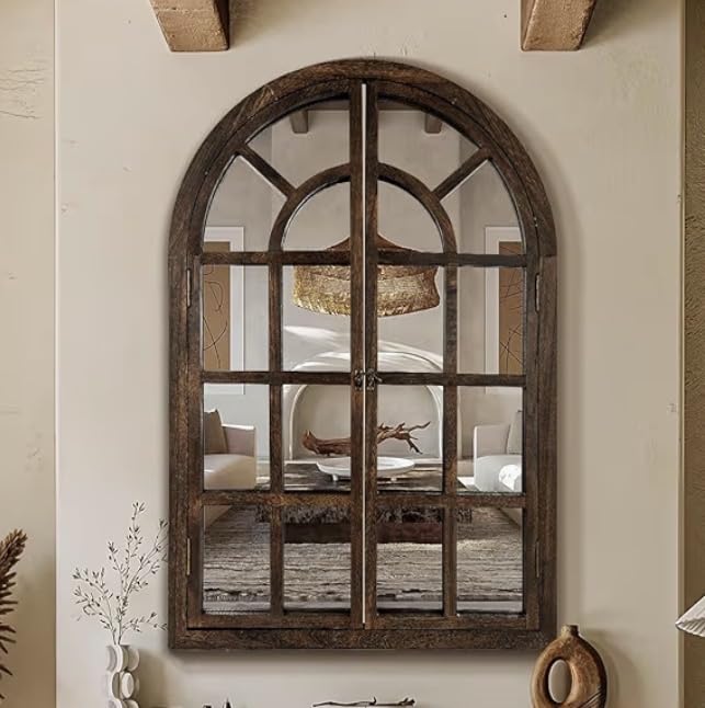 Farmhouse Window Mirror for Wall, 38”x26” Rustic Vintage Arch Mirror customer photo 1