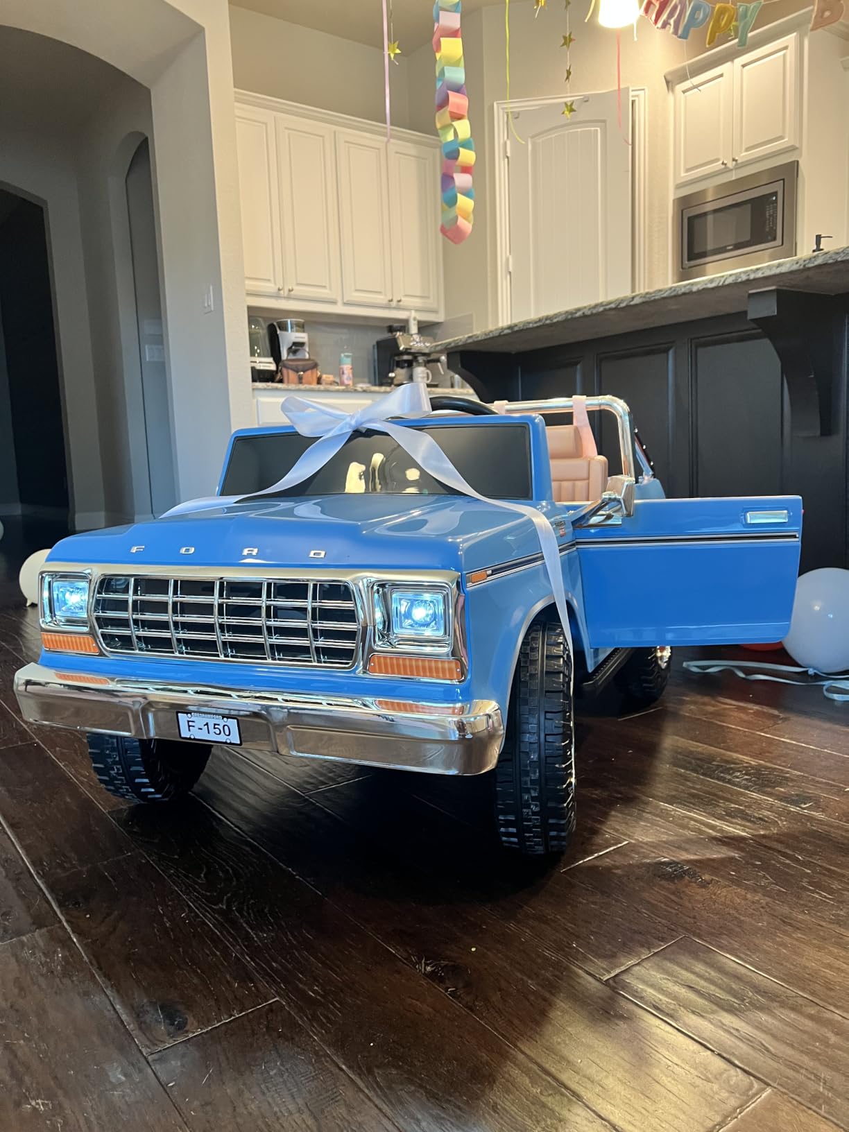 ANPABO Licensed Ford F-150 24V 2 Seater Ride on Car for Kids, Blue | Retro all-terrain 24v ride on toys for ages 3-8 w/parent remote, 4x100w motors, 3 speeds, large storage trunk & music player customer photo 1