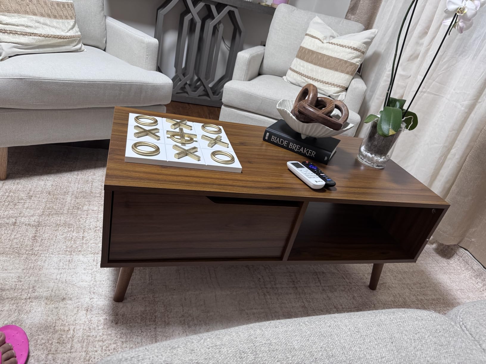 Joydeco 5x7 Area Rugs for Living Room, Non Slip Machine Washable Vintage Rug, Low Pile Chenille Print Rugs for Bedroom, Dining Room, Home Office, Pet & Child Friendly, Beige & Blue & Reddish-Brown customer photo 2