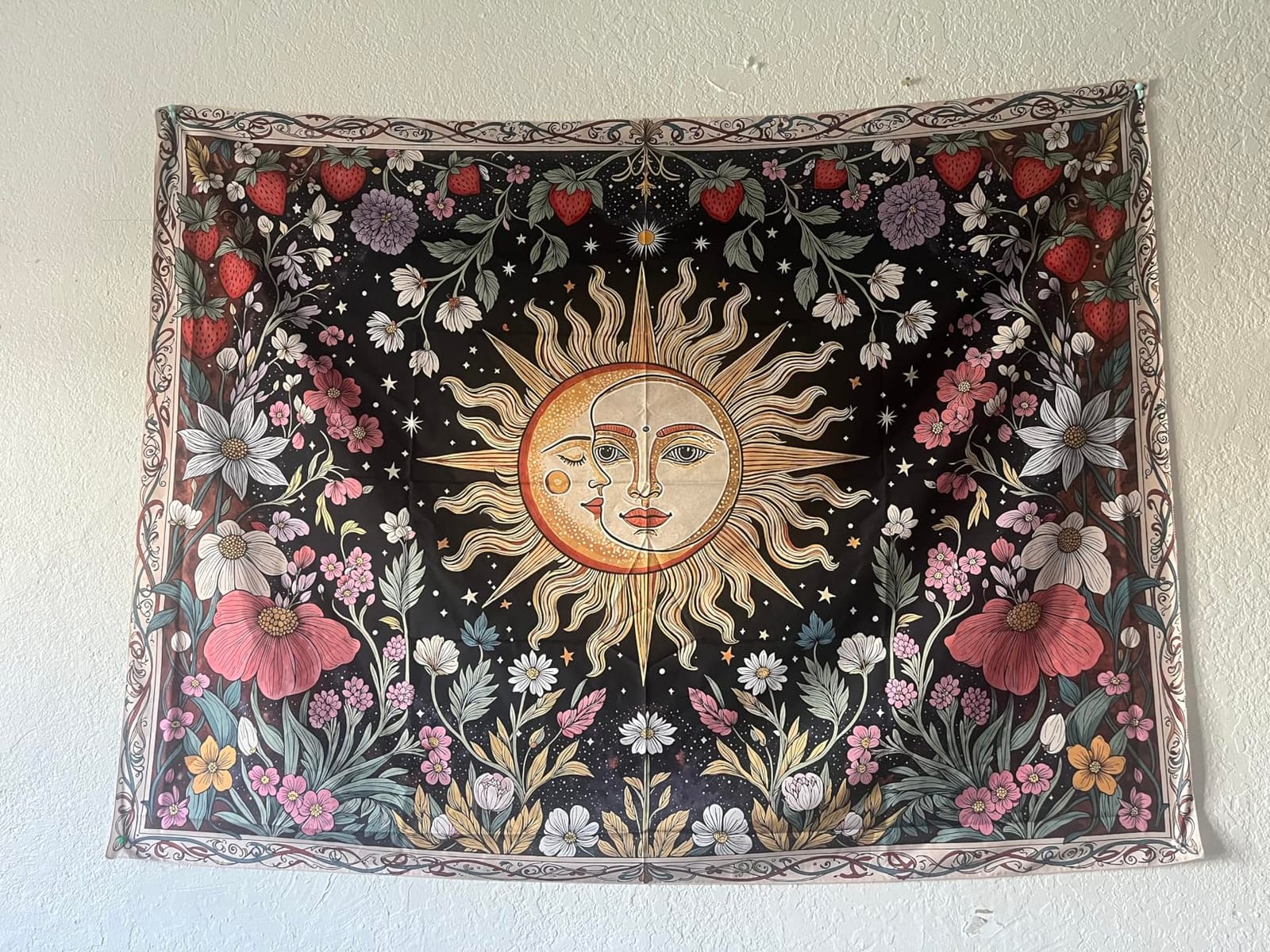 Accnicc Vintage Sun and Moon Tapestry Boho Hippie Floral Wall Tapestry for Bedroom Aesthetic Brown Celestial Spiritual Botanical Plant Small Tapestries Wall Hanging for Living Room Dorm 48 x 36 Inch customer photo 1