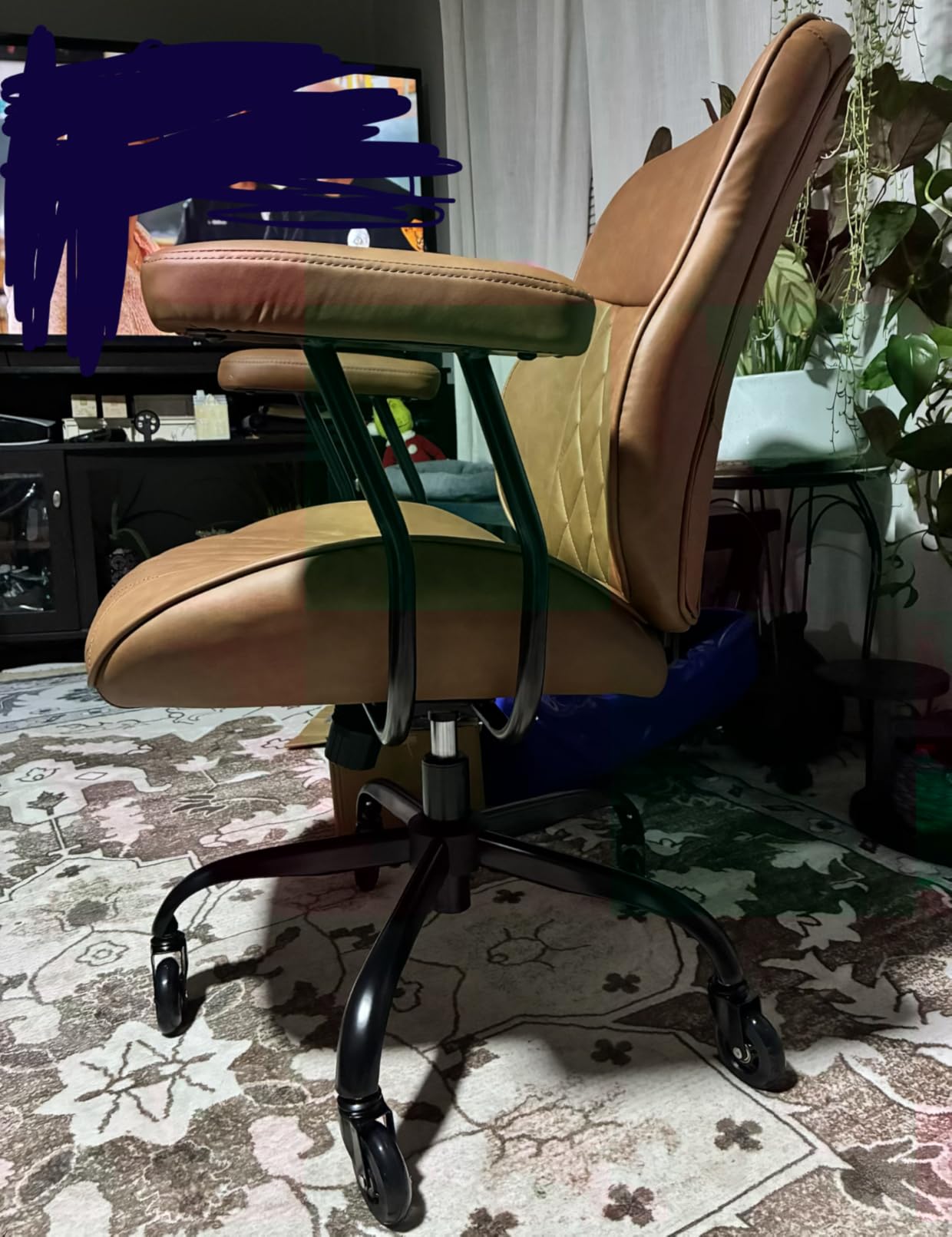 BEWISHOME Brown Leather Office Chair with Quiet Rubber Wheels customer photo 2