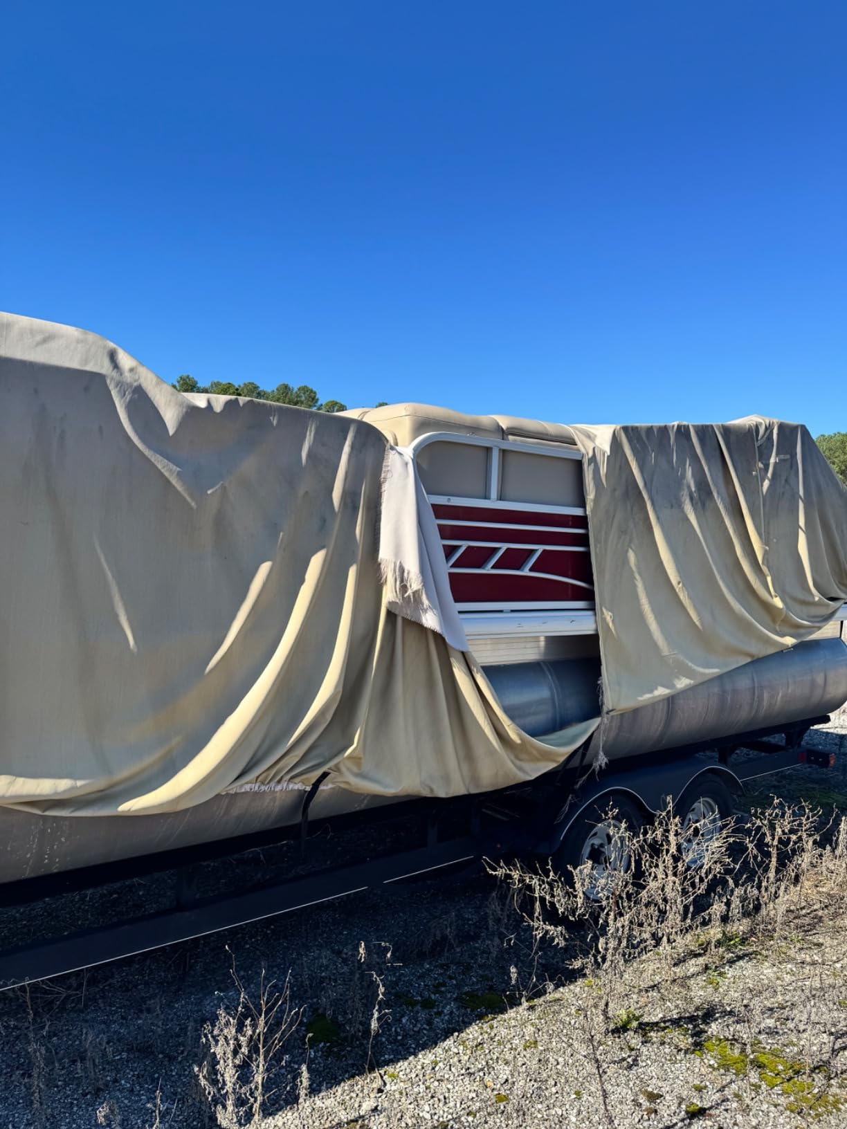 Pontoon Boat Cover 22-24 ft, 1200D Heavy Duty Waterproof Trailerable Cover for Pontoon Boats Up to 8.5 ft Beam, 16 Straps, Elastic Hem &Outboard Motor Cover, Gray customer photo 1