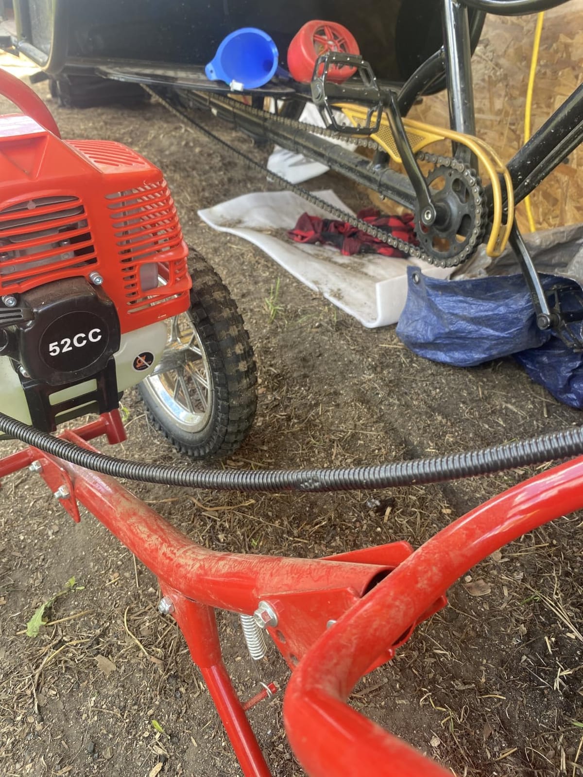 52CC Walk Behind Brush Cutter, 2 Stroke Gasoline Lawn Mower Trimmer, Air-Cooled Walk Behind String Trimmer w/Fuel Tank Gasoline Engine for Home Yards Gardens, 6500-7000R/Min customer photo 1
