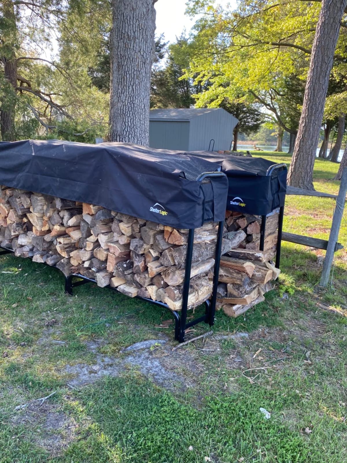 ShelterLogic 12' Adjustable Heavy Duty Outdoor Firewood Rack with Steel Frame Construction and Water-Resistant Cover customer photo 2