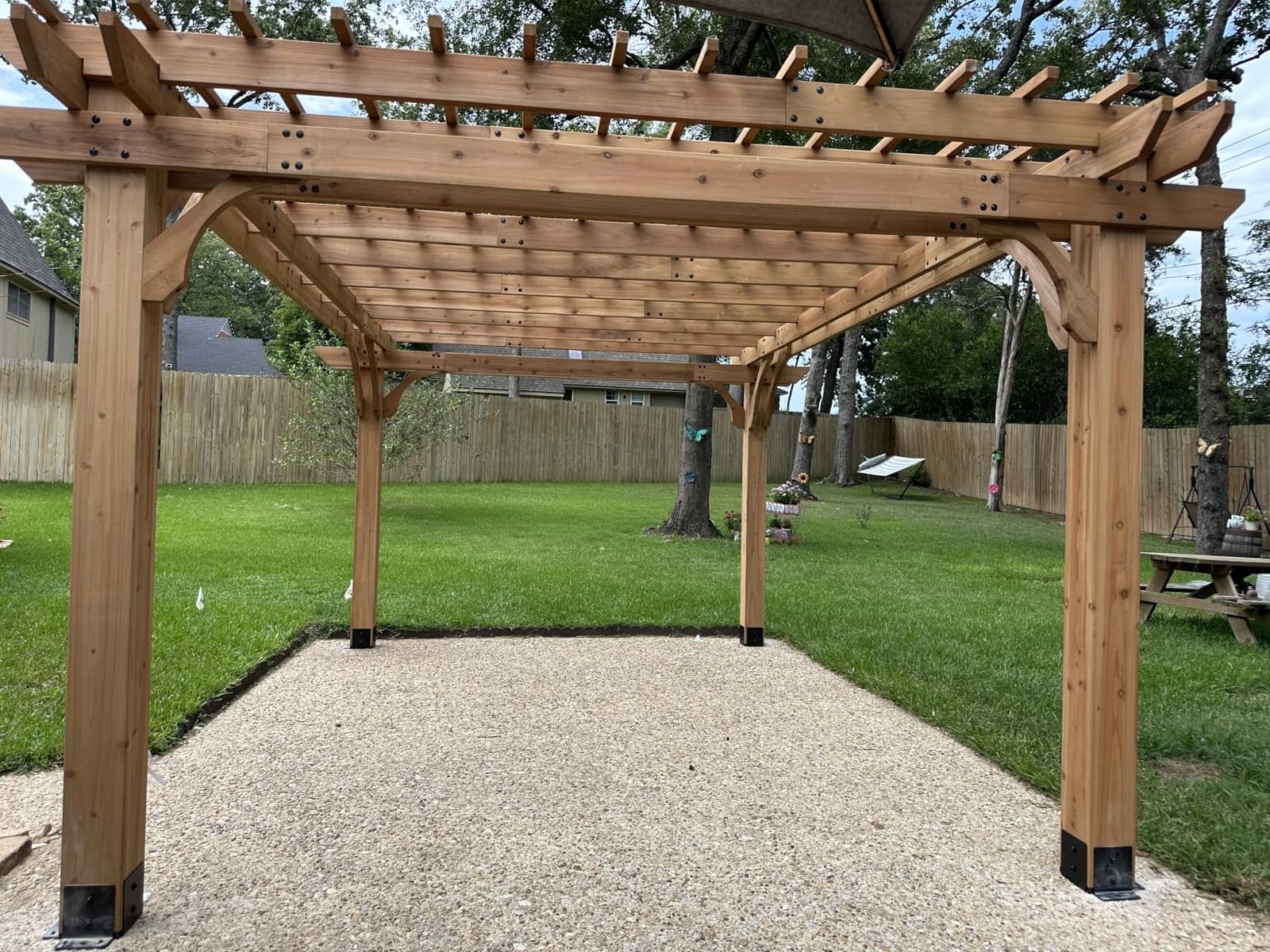 Backyard Discovery Beaumont 10' x 10' Traditional Cedar Wood Pergola Kit with Trellis Roof, All-Season Durability, High-Wind Rating, PowerPort, Shade for Outdoor Patio, Deck, Garden, and Entertaining customer photo 2