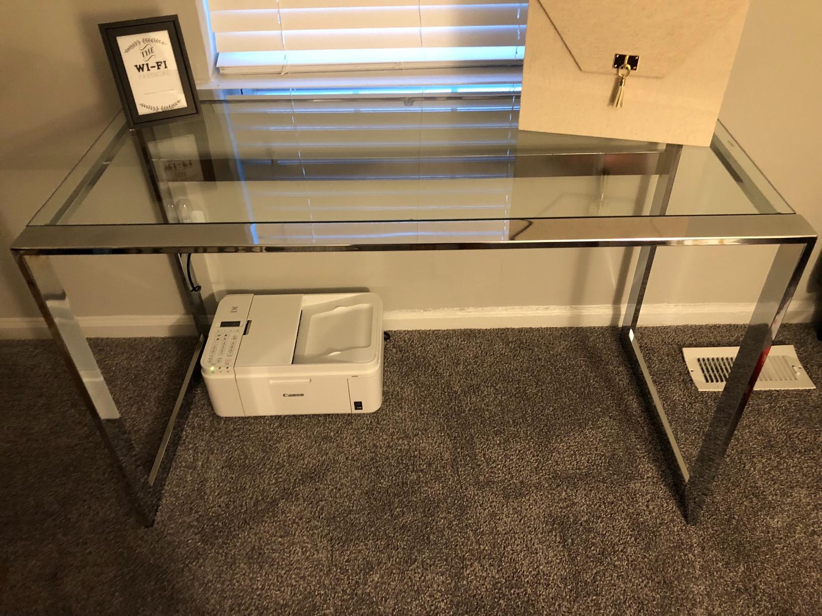 Coaster Home Furnishings – Hartford – Metal & Glass – 47-Inch Rectangular Glass Top Writing Desk with Contemporary Style and Plastic Glides – Home Office & Living Room – Chrome - 800746 customer photo 1