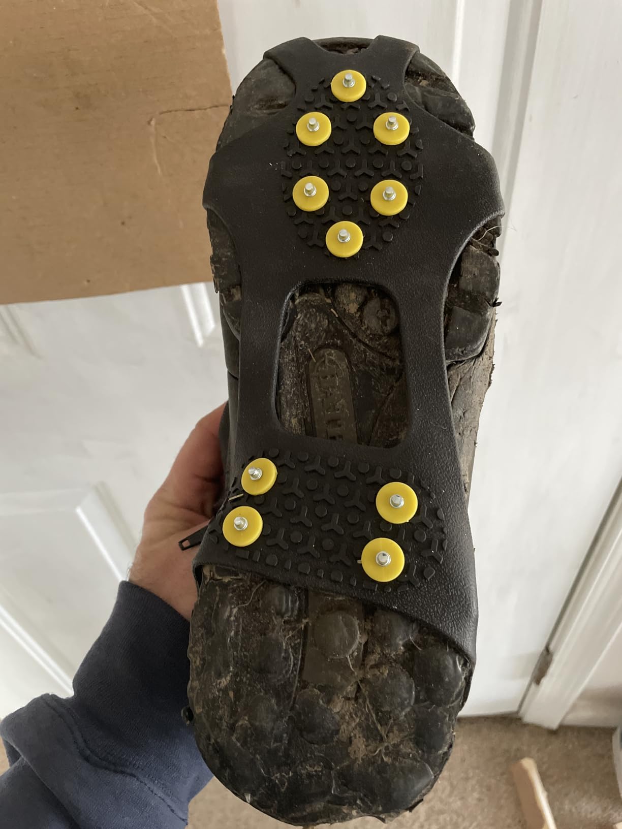 Sfee Ice Cleats for Boots Shoes, Snow Grips Cleats for Ice and Snow Anti-Slip Rubber Traction Cleats for Walking on Snow and Ice 10 Steel Studs Crampons for Hiking, Walking, Climbing, Jogging customer photo 1