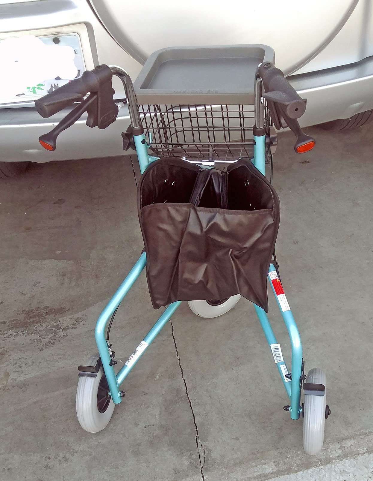 NOVA Traveler Folding 3-Wheel Walker with Tray, Basket, Pouch & Cup Holder, Lightweight Mobility Aid for Seniors & Adults, 8” All-Terrain Wheels for Tight Spaces & Travel, Sky Blue customer photo 2