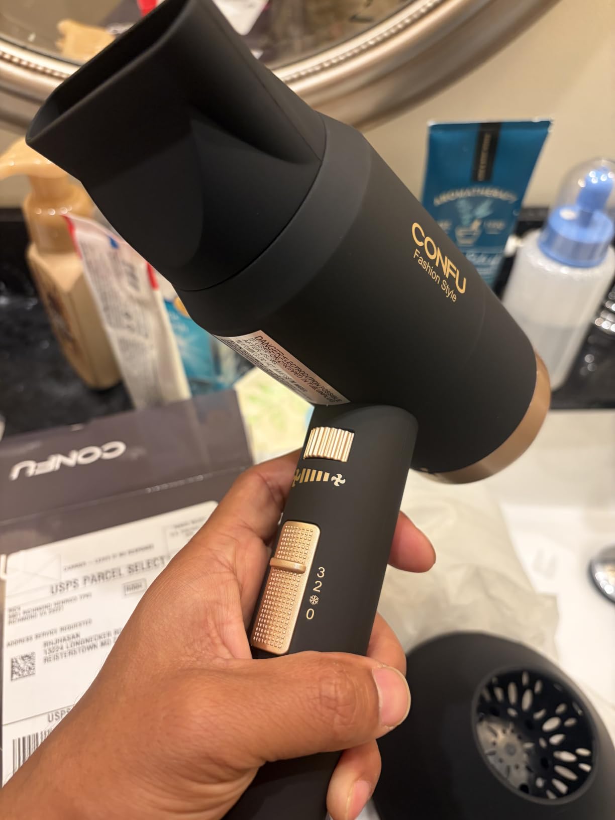 CONFU Ionic Blow Dryer 1600W, Portable Lightweight Fast Drying Negative Ion Hairdryer Blowdryer, 3 Heat Settings & Infinity Speed, with Diffuser and Concentrator Nozzle for Home & Travel customer photo 1