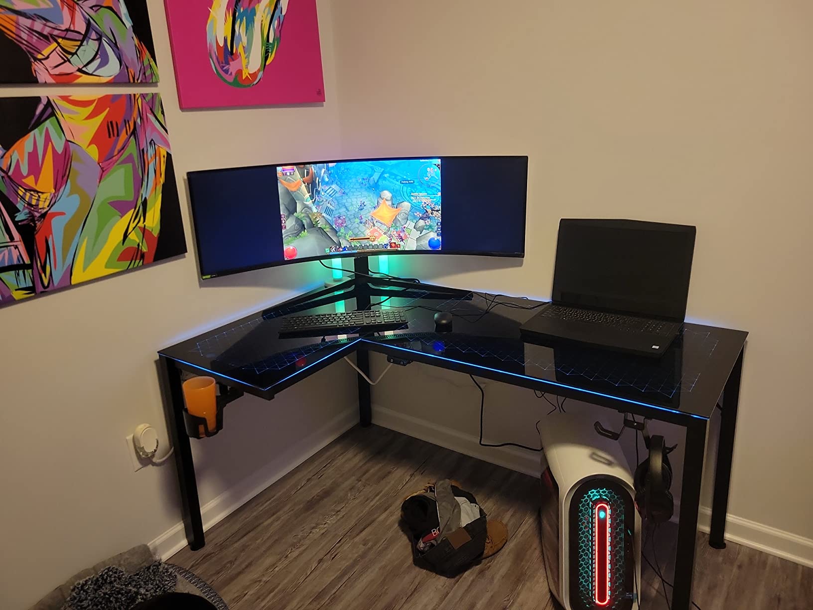 EUREKA ERGONOMIC RGB LED Lights 60 Inch L Shaped Reversible Black Glass Gaming Desk Home Office Computer Table GTG L60 customer photo 1
