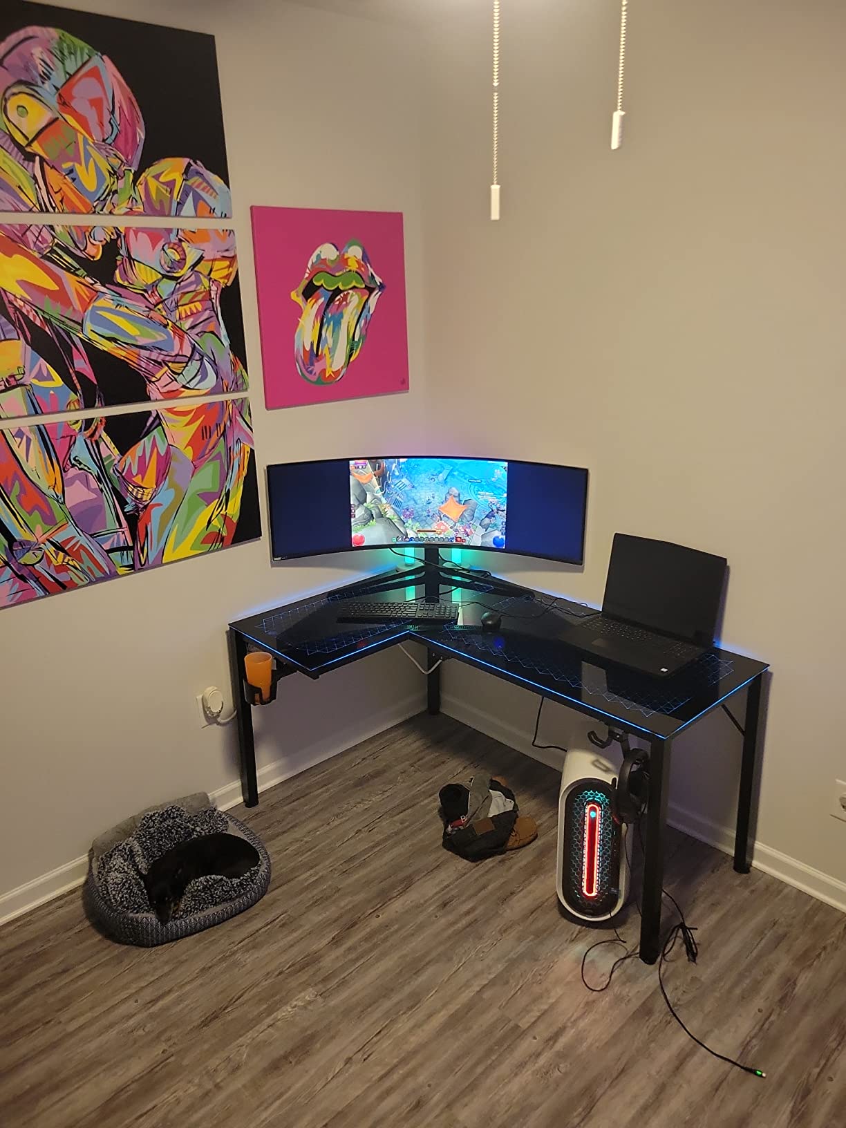 EUREKA ERGONOMIC RGB LED Lights 60 Inch L Shaped Reversible Black Glass Gaming Desk Home Office Computer Table GTG L60 customer photo 2