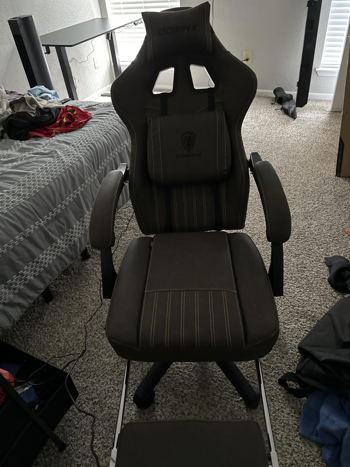 Dowinx Gaming Chair Breathable PU Leather Gamer Chair with Footrest Massage Lumbar Support, Big and Tall Ergonomic Reclining Computer Chair with Pocket Spring Cushion for Adults Teens(Black) customer photo 2
