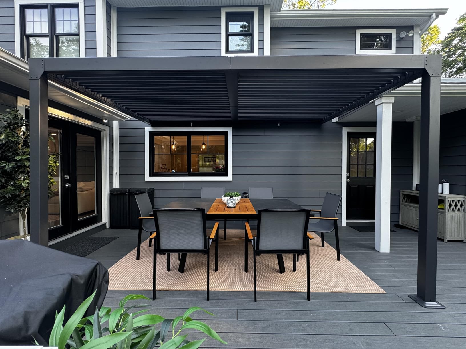 BPS 13 x 10 ft. Outdoor Aluminum Wall Mounted Louvered Pergola, Dark Gray customer photo 2