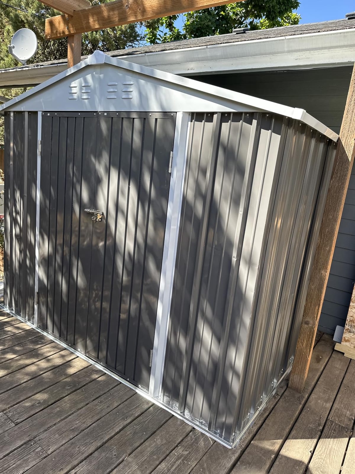 Flamaker 6x8 FT Storage Shed Waterproof Metal Garden Shed with Lockable Door Utility Tool Shed Outdoor Storage for Backyard, Patio and Lawn, Brown customer photo 2