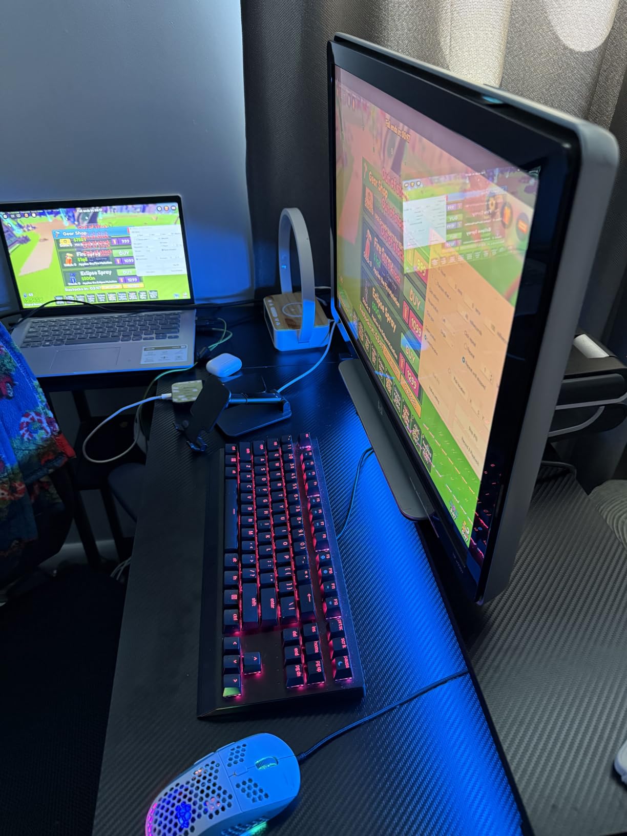 ODK 48 Inch L Shaped Gaming Desk with LED Lights, Power Outlets, Black customer photo 1