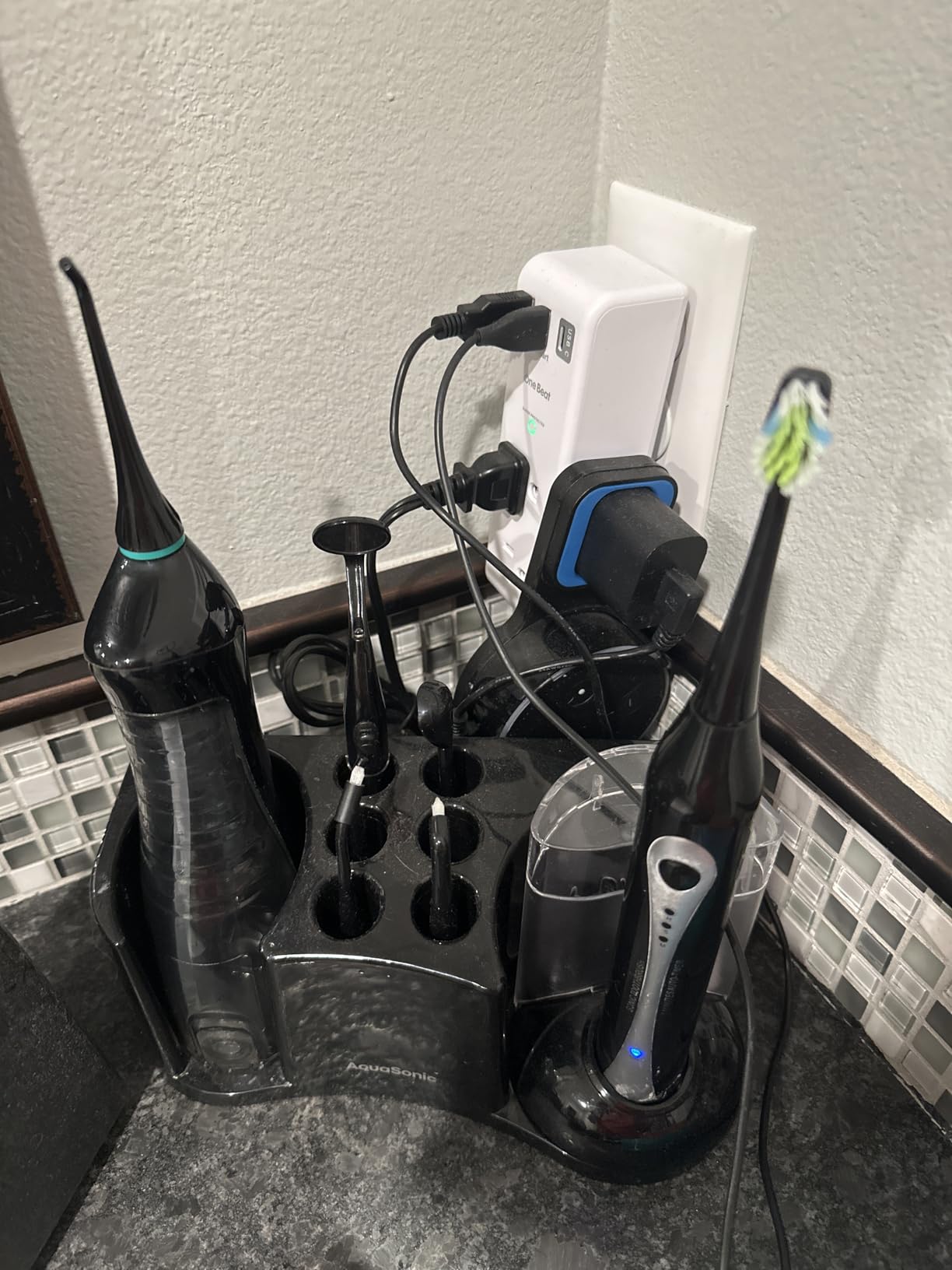 AquaSonic Home Dental Center Rechargeable Power Toothbrush & Smart Water Flosser - Complete Family Oral Care System - 10 Attachments and Tips Included - Various Modes & Timers (Black) customer photo 1