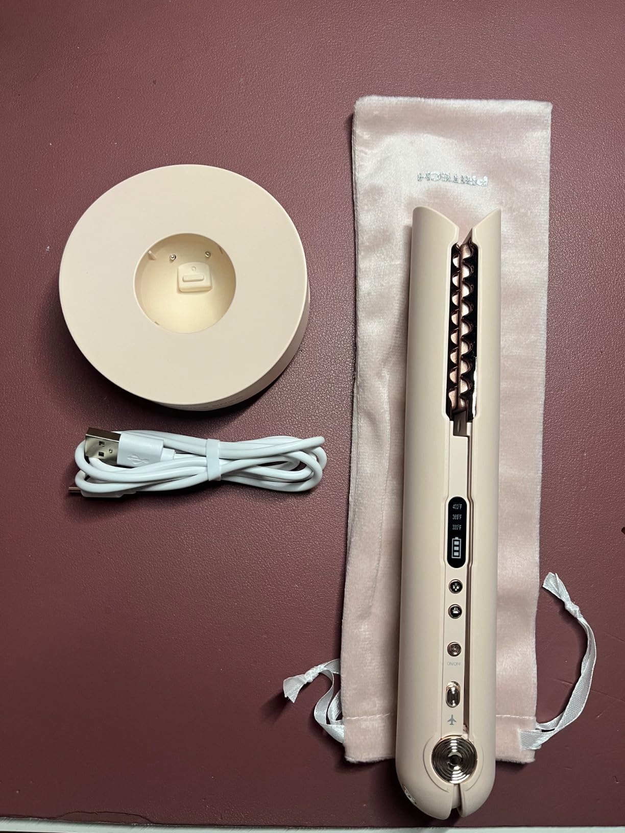 Flat Iron Cordless, Mini Hair Straightener and Curler for On The Go (Pink) customer photo 1