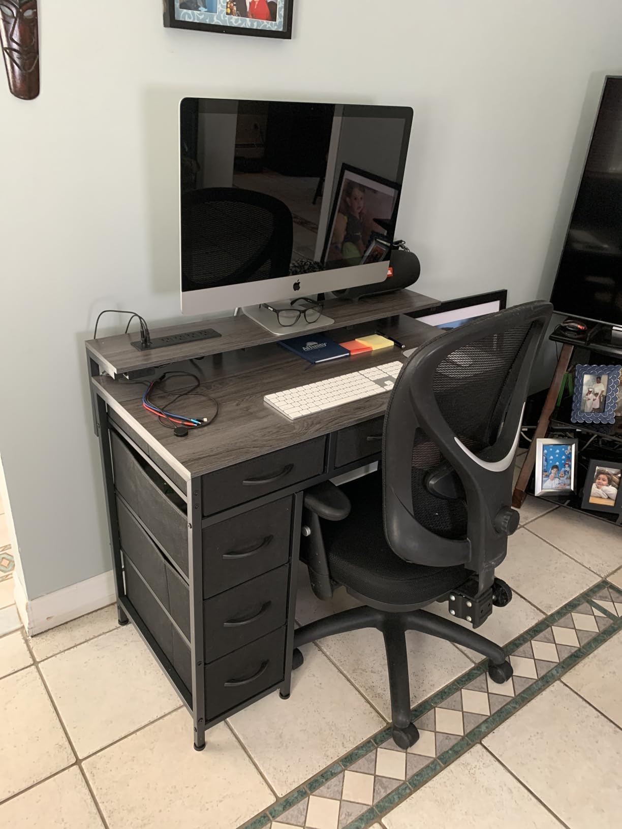 Huuger Gaming Desk with 6 Drawers, Computer Desk with LED Lights Power Outlets and Type-C, 47 Inch Office Desk with Storage, Monitor Stand, Writing Desk Work Desk Home Office, Bedroom, Black customer photo 1