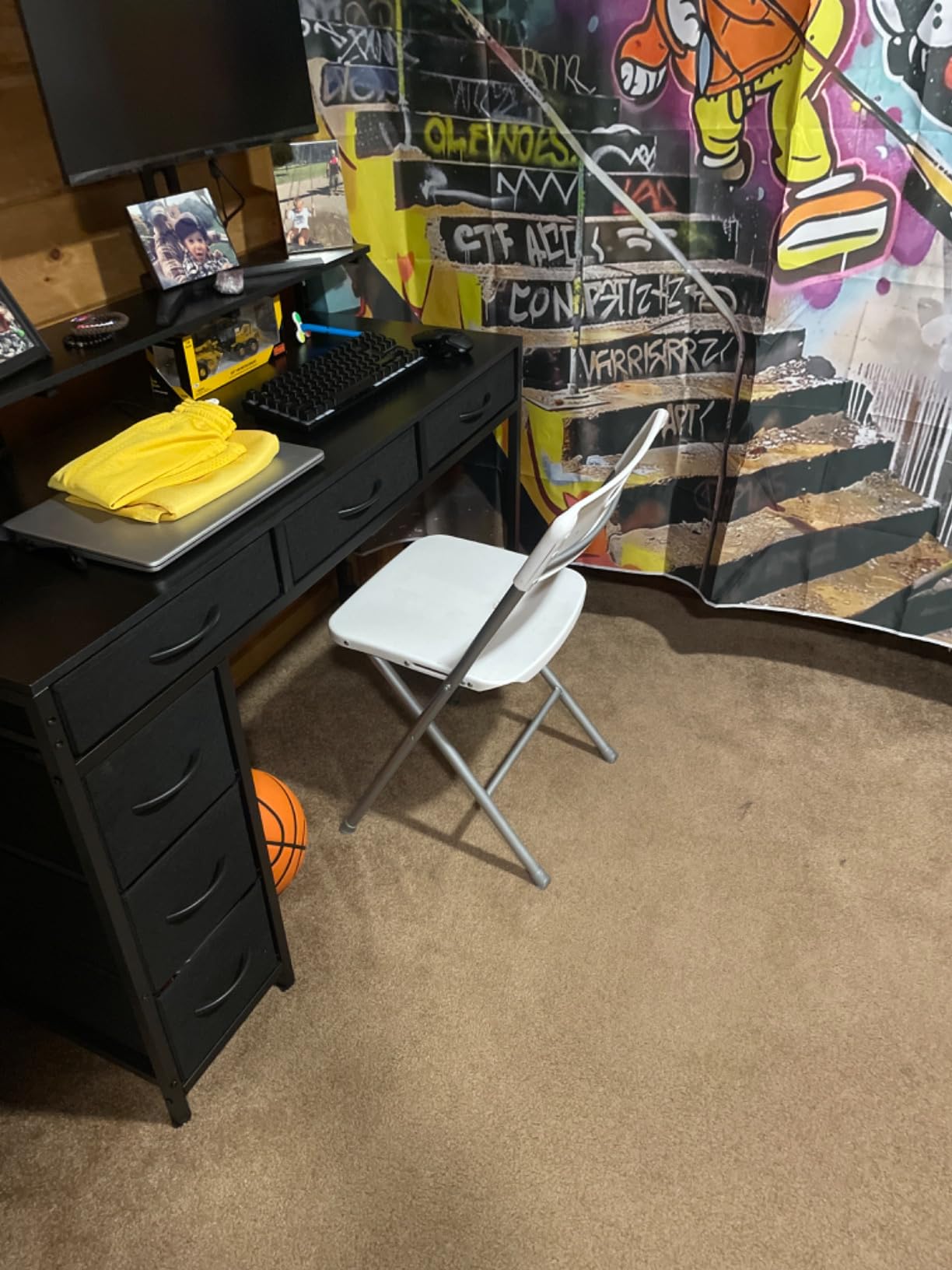 Huuger Gaming Desk with 6 Drawers, Computer Desk with LED Lights Power Outlets and Type-C, 47 Inch Office Desk with Storage, Monitor Stand, Writing Desk Work Desk Home Office, Bedroom, Black customer photo 2