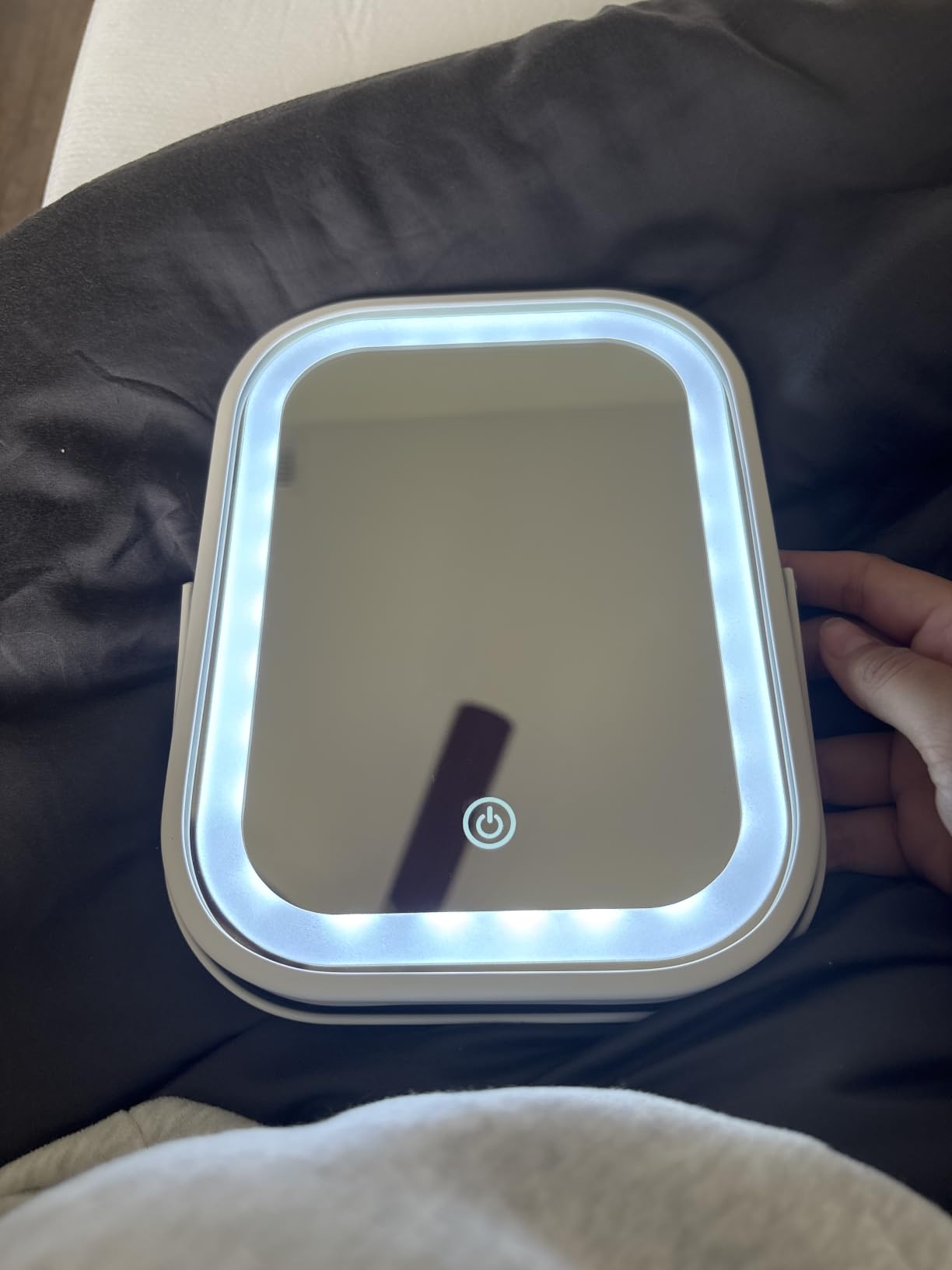 YEKKOPT Travel Makeup Mirror with Lights, Portable Small Beauty LED Vanity Mirror with Lights, 1200mAh Battery, Dimmable Touch Screen, Tabletop Folding Compact Mirror,Women Gift customer photo 2