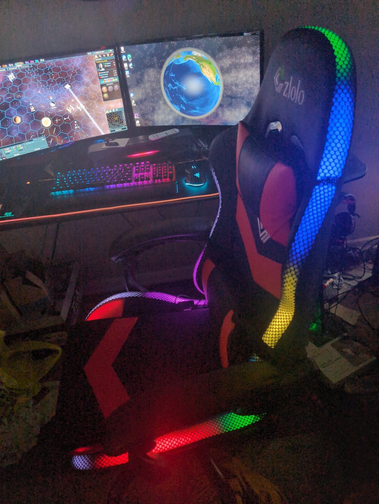 Czlolo Gaming Chair, Racing Style RGB LED Lights Gaming Chairs for Adults and Kids, Lumbar Massager Gamer Chair, High Back Reclining Computer Chair with Footrest and Headrest (Black/Red) customer photo 2
