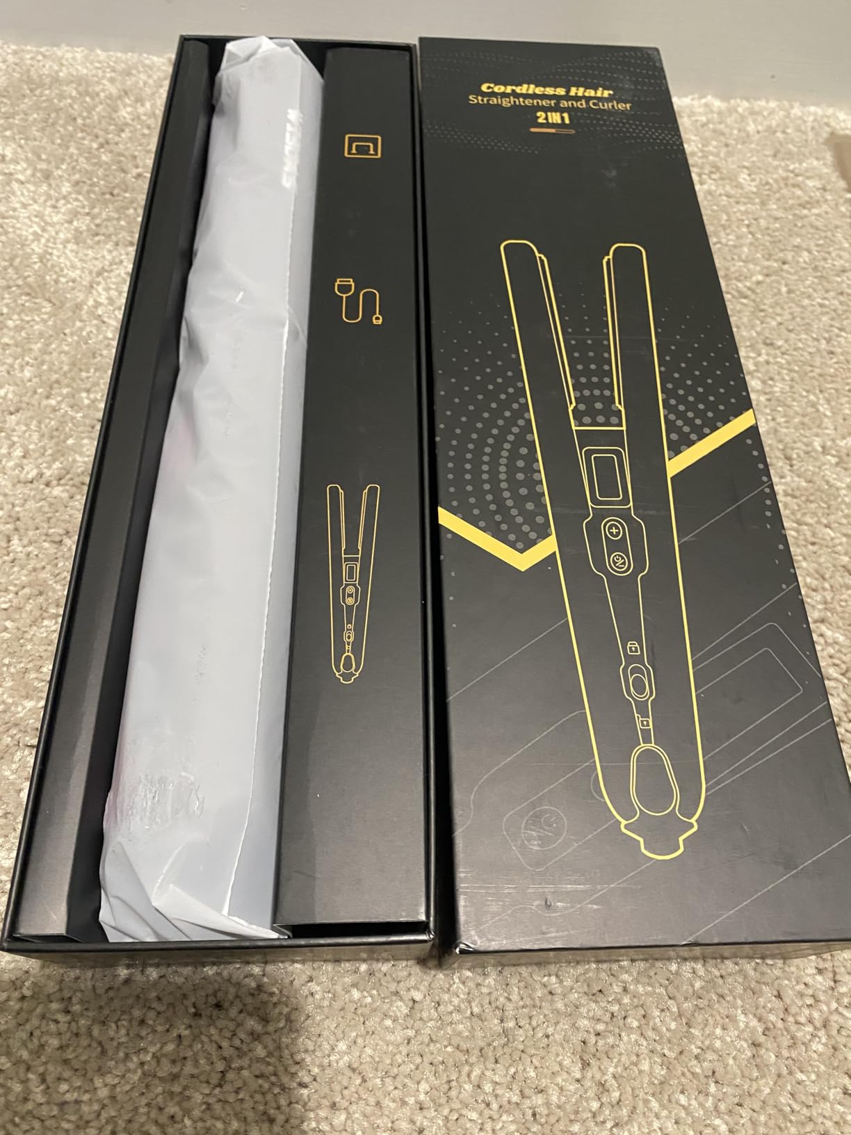 Wireless Negative Ion Flat Iron Hair Straightener, 2‑in‑1 Straightening & Curling Ceramic Hair Iron, Anti‑Frizz Fast Heat Styling Wand, Blue customer photo 1