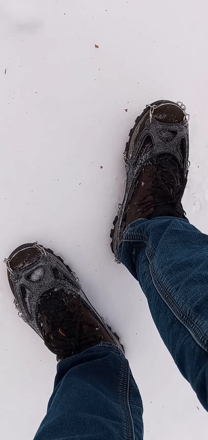 Sportneer Crampons: Ice Cleats for Shoes and Boots with 28 Spikes - Traction Slip-on Stretch Footwear for Walking and Shoveling on Ice and Snow customer photo 1