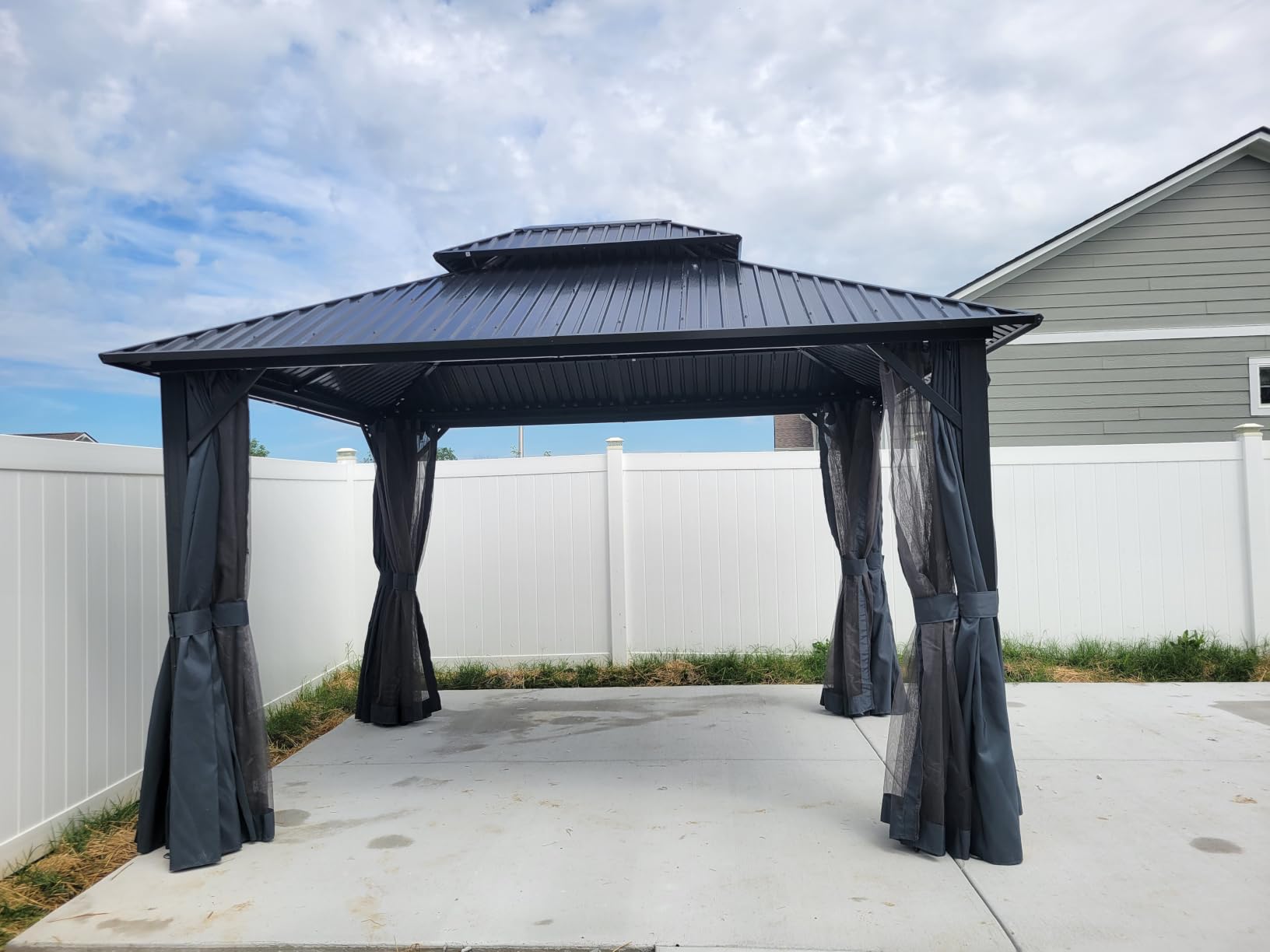HOTEEL 12x20 Hardtop Gazebo on clearance with Metal Roof & Drainage System, Heavy Duty Galvanized Steel Gazebo with Aluminum Frame, Privacy Curtains and Netting, for All-Weather, Black (2026 Upgraded) customer photo 1