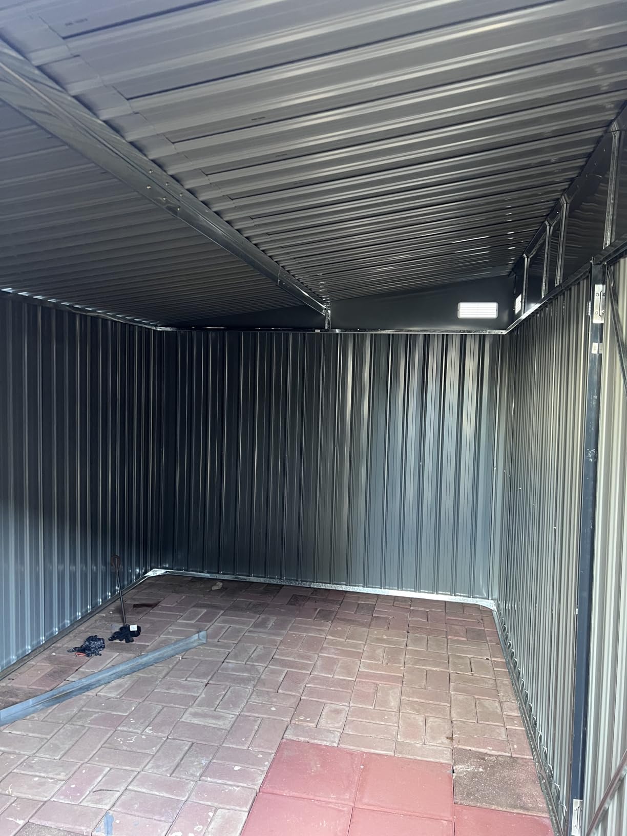 8'x12' Outdoor Lean to Storage Shed with Triple Doors Utility Galvanized Steel Sheds for Vertical Storage, Dual Lock Metal Shed with Sloped Roof for Mower,Bike,Garden Tools (Black) customer photo 1