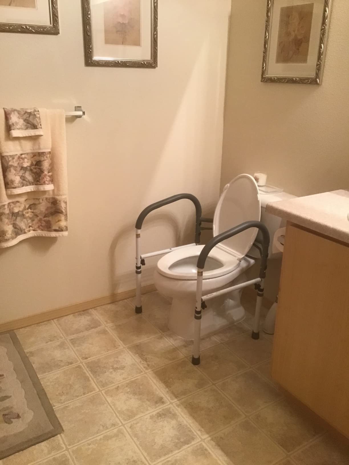Vaunn Medical Adjustable Toilet Safety Rail for Seniors, Foldable Toilet Safety Frame for Elderly Adults, Bathroom Grab Bar Handle, Toilet Handle for Elderly & Disabled, Free-Standing (Gray) customer photo 2