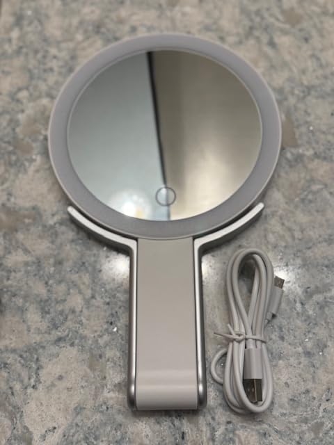 MIYADIVA Travel Makeup Mirror with Lights, Height Adjustable 30X/1X Double-Sided Magnifying Mirror, Portable Vanity Mirror with Digital Display & Phone Holder, Handheld Tabletop Hanging, Rose Gold customer photo 1