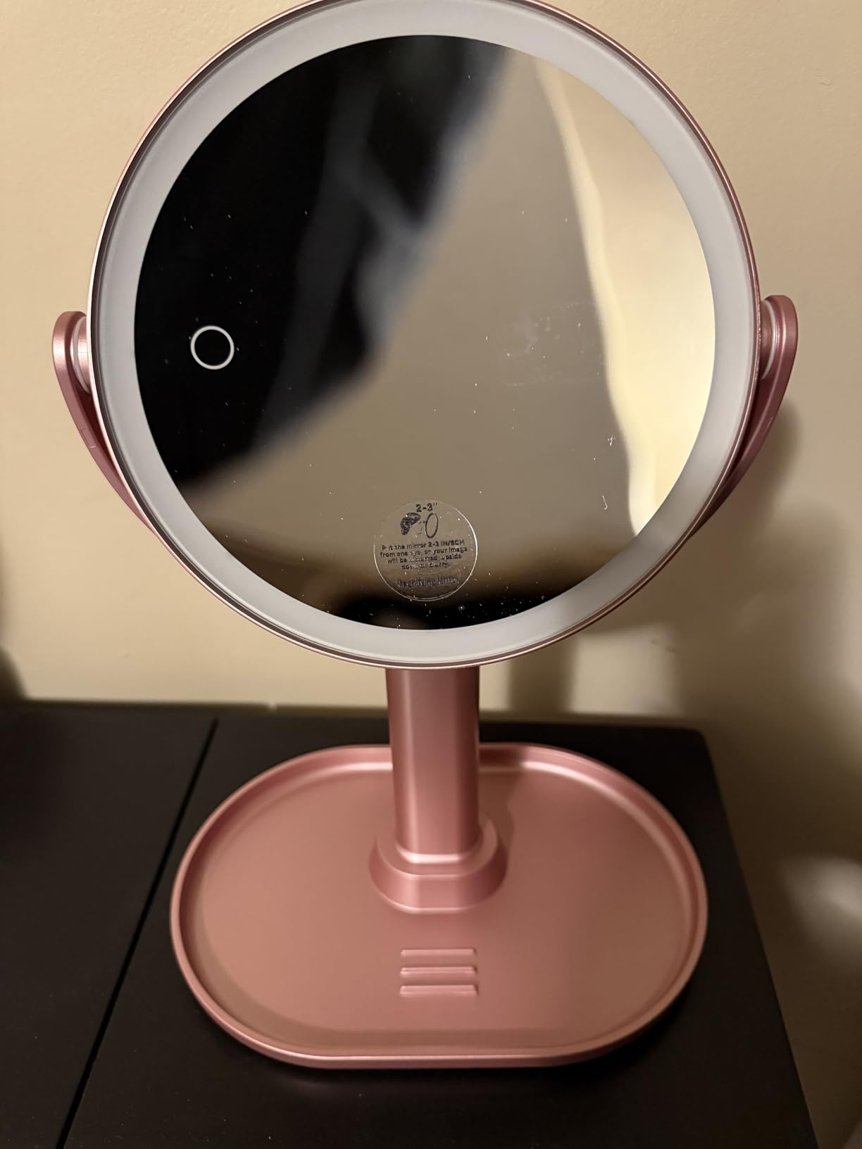 MIYADIVA Travel Makeup Mirror with Lights, Height Adjustable 30X/1X Double-Sided Magnifying Mirror, Portable Vanity Mirror with Digital Display & Phone Holder, Handheld Tabletop Hanging, Rose Gold customer photo 2