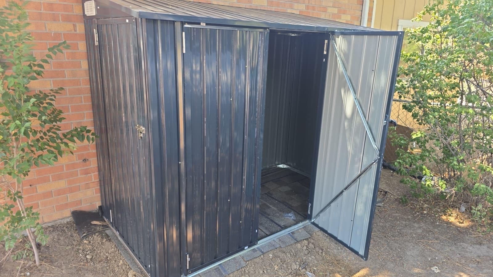 8'x4' Outdoor Storage Shed with Triple Door Lean to Metal Sheds Weatherproof UtilityGalvanized Steel Sheds, Dual Lock Shed with Sloped Roof for Mower, Bike,Generator, Garden Tools (Black) customer photo 1